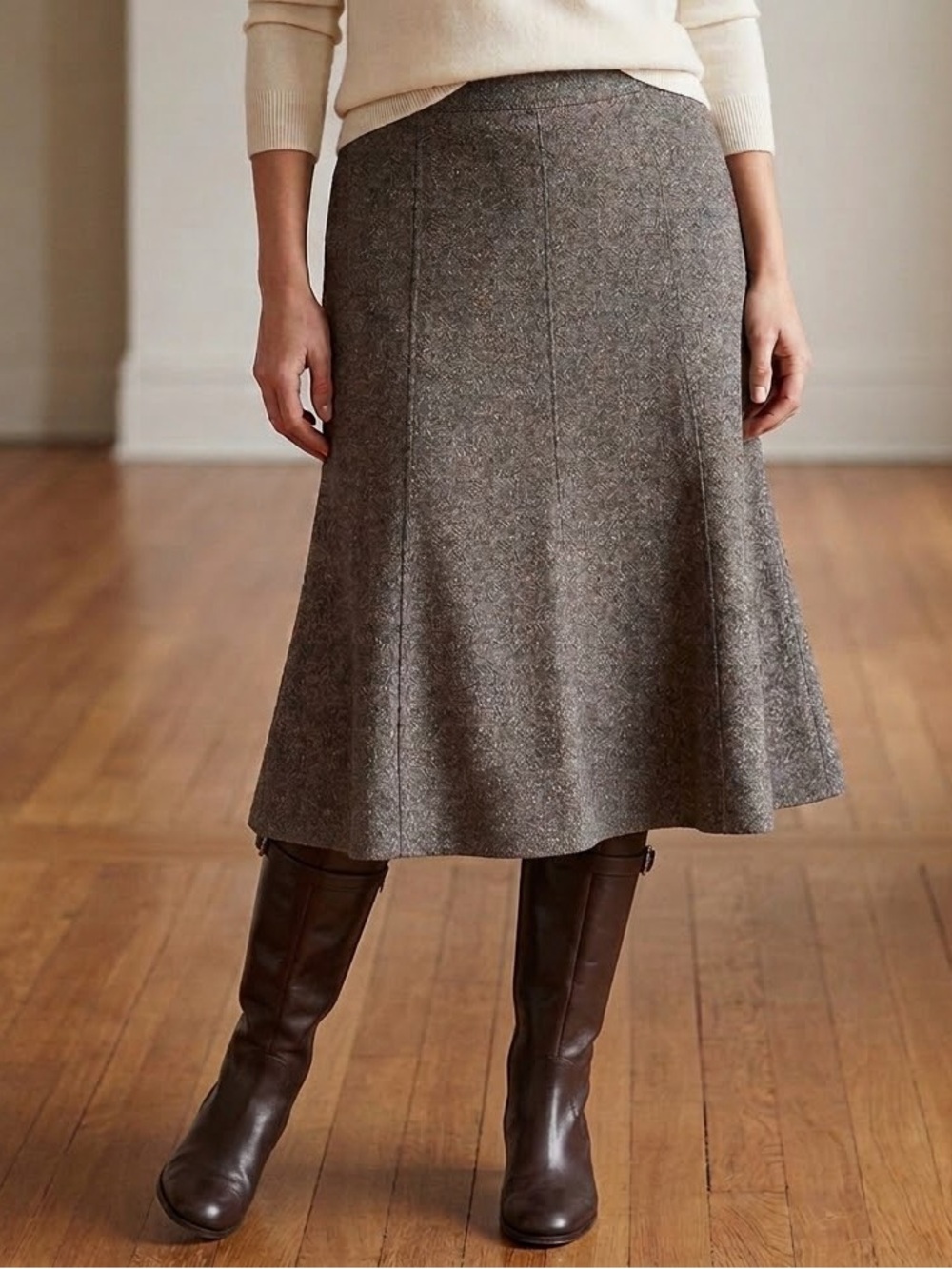 PENDLETON Vintage Wool-Silk A-Line Midi Skirt in Brown size 4